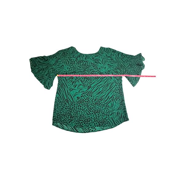 Cabi Green Animal Print Flutter Sleeve Blouse Women’s Size S (SKU 0256) - Picture 5 of 11